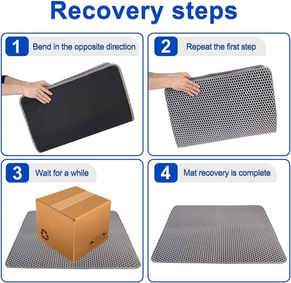 kutte Cat Litter Mat, Double Layer Water Proof Litter Trapping Mat, Scatter Control,Grey(17"X23")