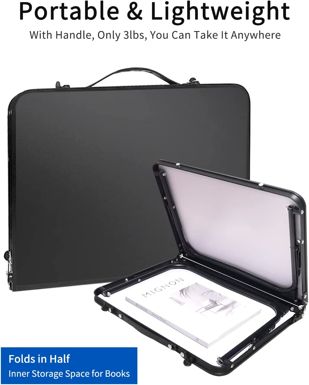 Foldable Lap Desk, Portable Mini Picnic Table, Breakfast Serving Tray for Bed, 23.2 x 15.4 inches