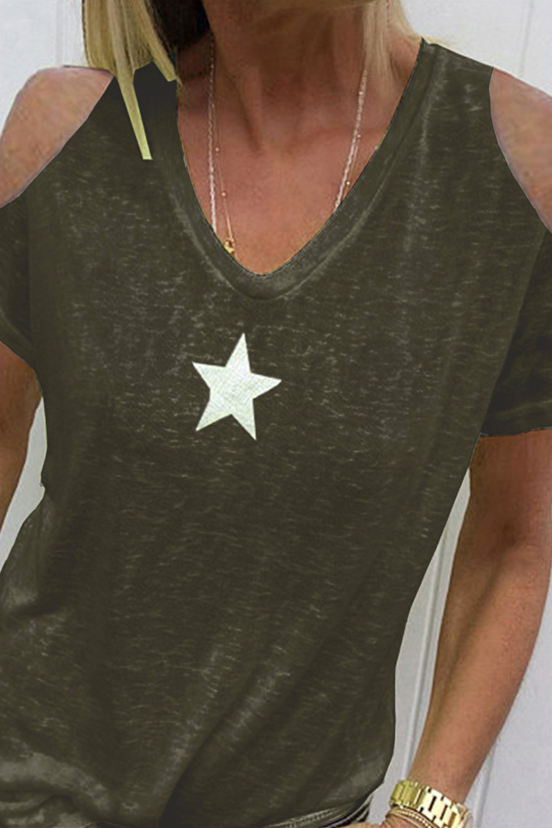Casual Print The stars Hollowed Out U Neck T-Shirts(9 Colors)