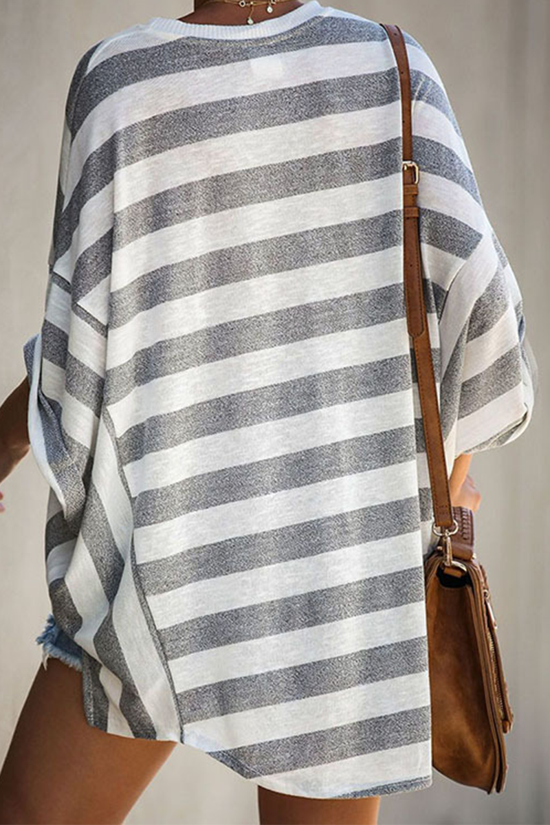 Casual Street Striped Basic O Neck T-Shirts