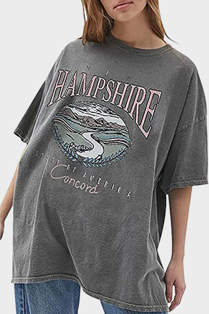 Street Print Basic O Neck T-Shirts