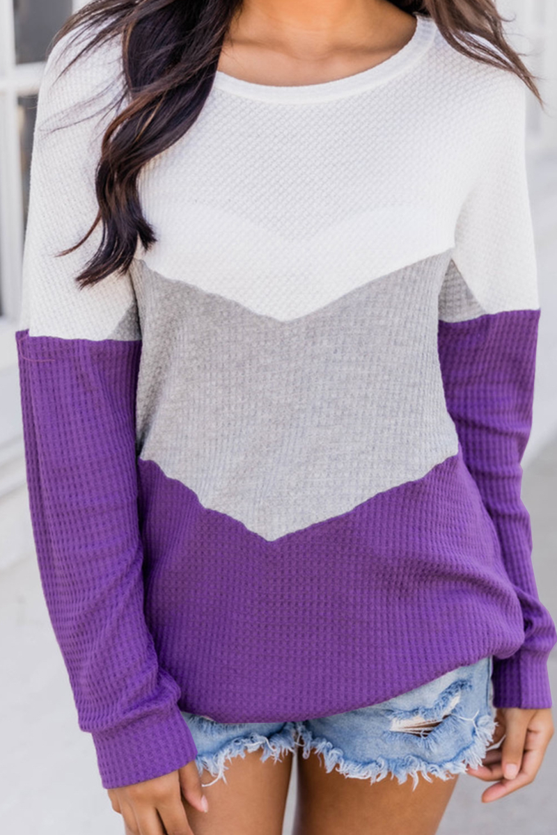 Casual Striped Contrast O Neck Tops