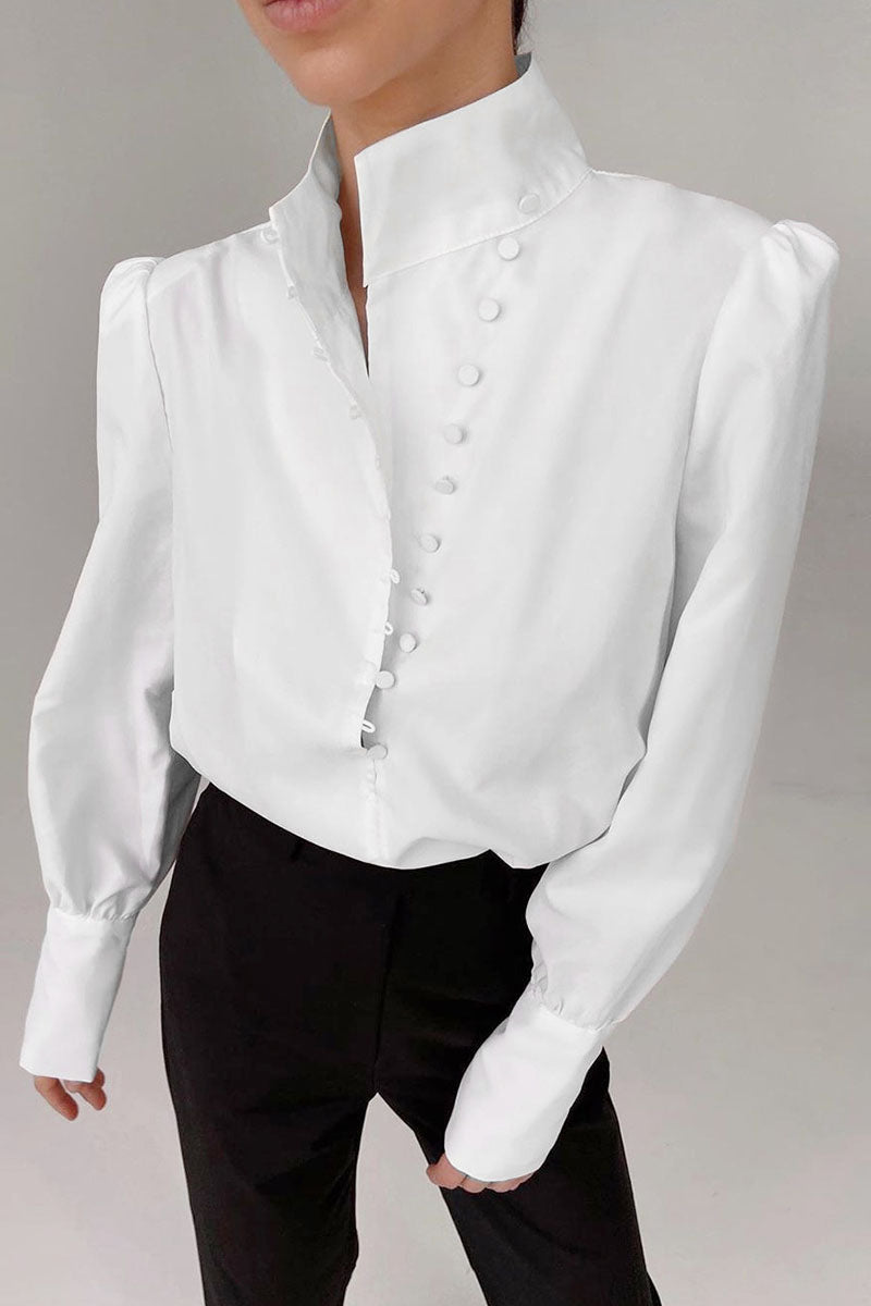 Fashion Street Solid Split Joint Mandarin Collar Tops