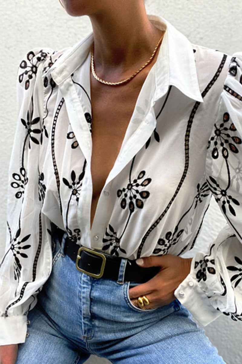 Fashion British Style Prin Turndown Collar Tops