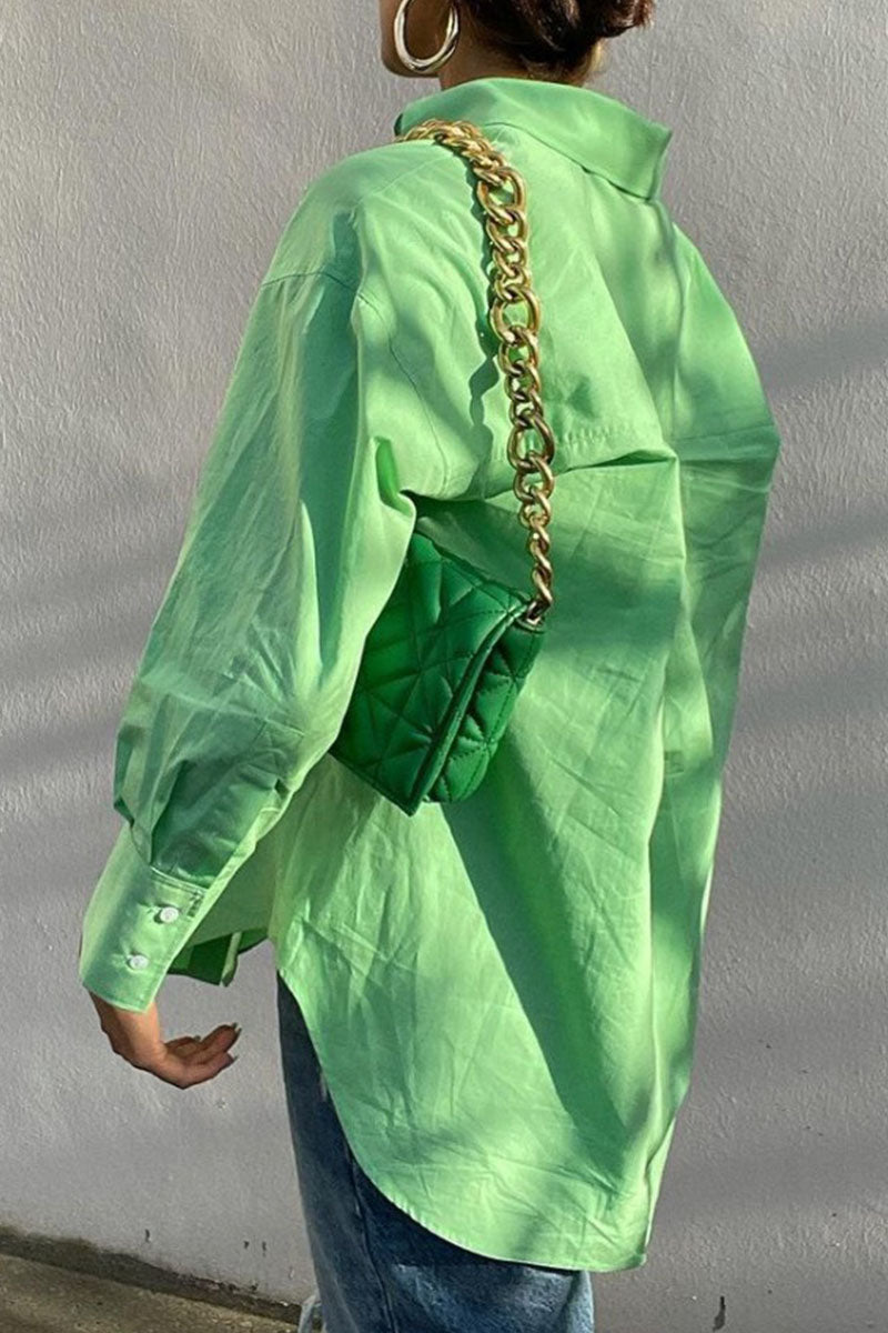 Fashion Street Solid Split Joint Turndown Collar Tops