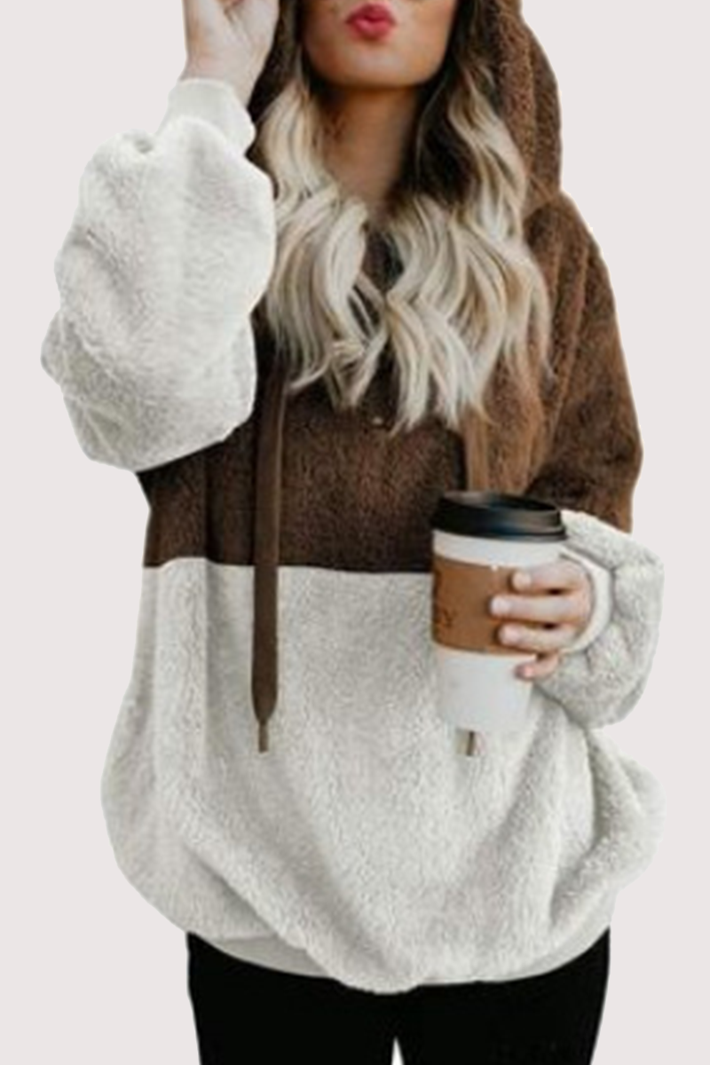 Street Patchwork Contrast Zipper Hooded Collar Tops