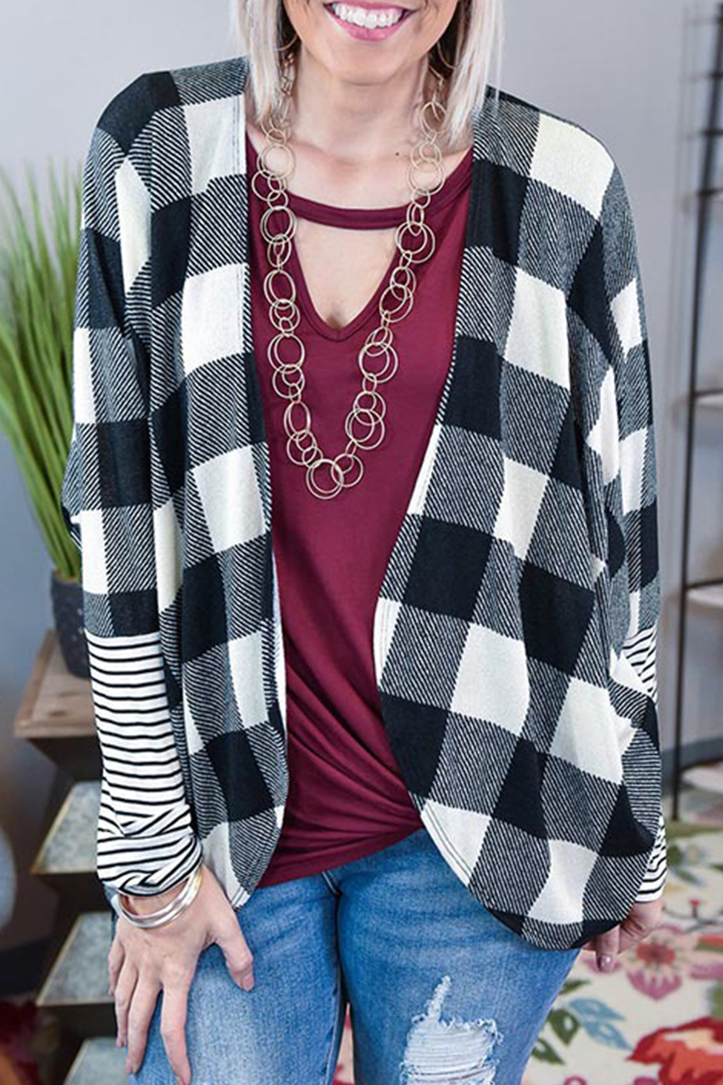 Casual Plaid Striped Split Joint Contrast Tops