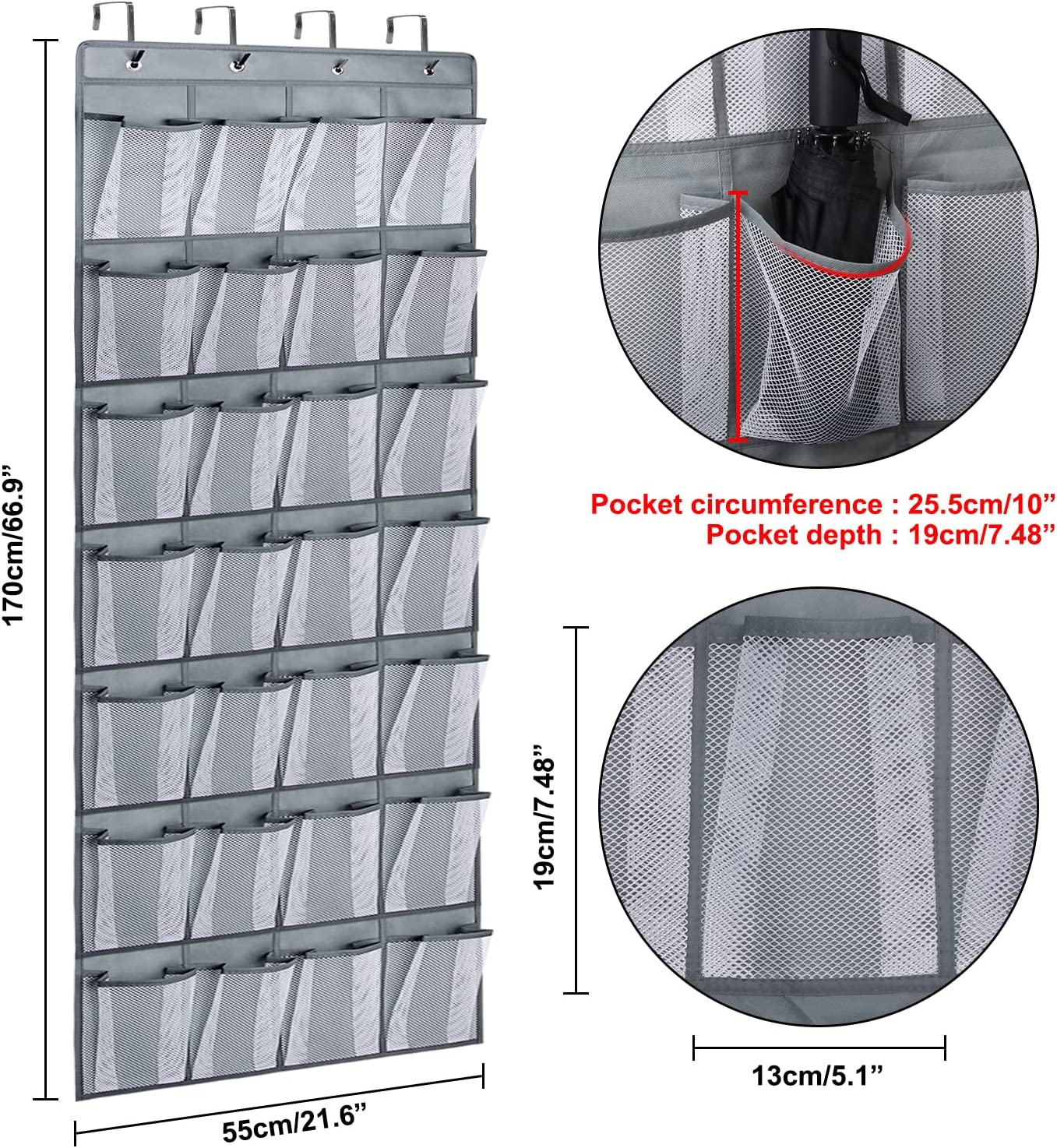 Over the Door Shoe Rack, 28 Large Mesh Pockets Hanging Shoe Organizer for Closet