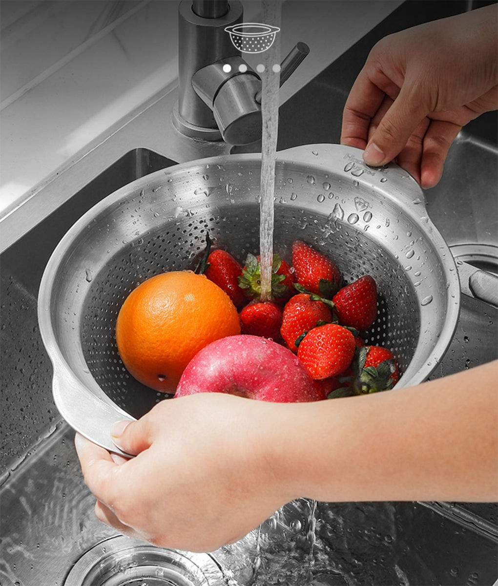 Stainless Steel Colander, 5QT Kitchen Strainer with Handle for Vegetables, Fruit, Rice, Pasta