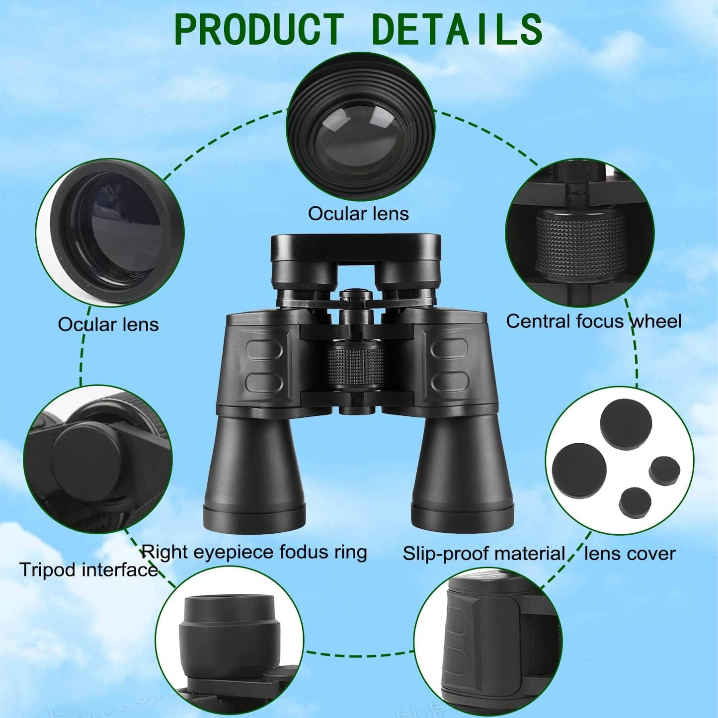 20x50 Binoculars, High Power Binoculars with Low Light Night Vision, Compact Waterproof Binoculars for Bird Watching Hunting Travel Football Stargazing BAK-4 Prism FMC Lens