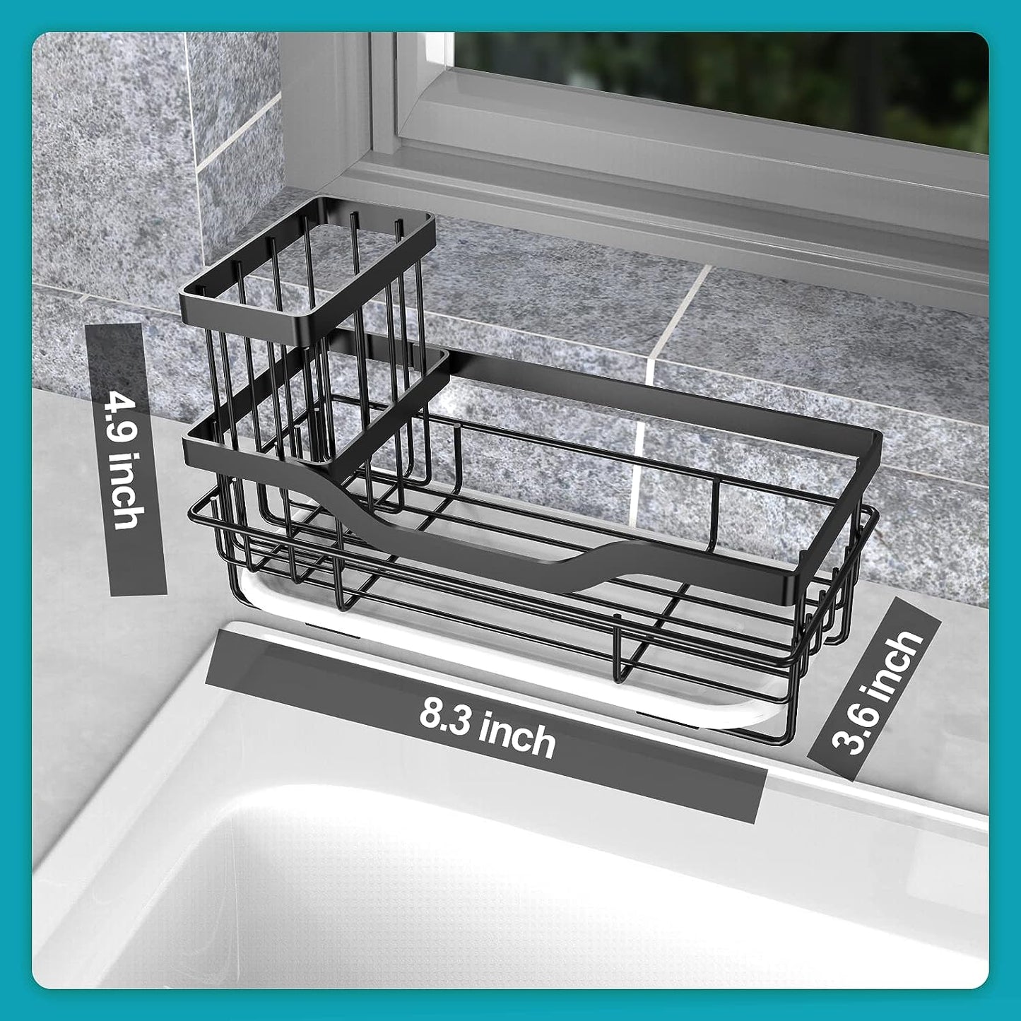 Sink Caddy Organizer, Multifunctional Anti-Rust Sponge Holder with Drain Tray for Kitchen Sink