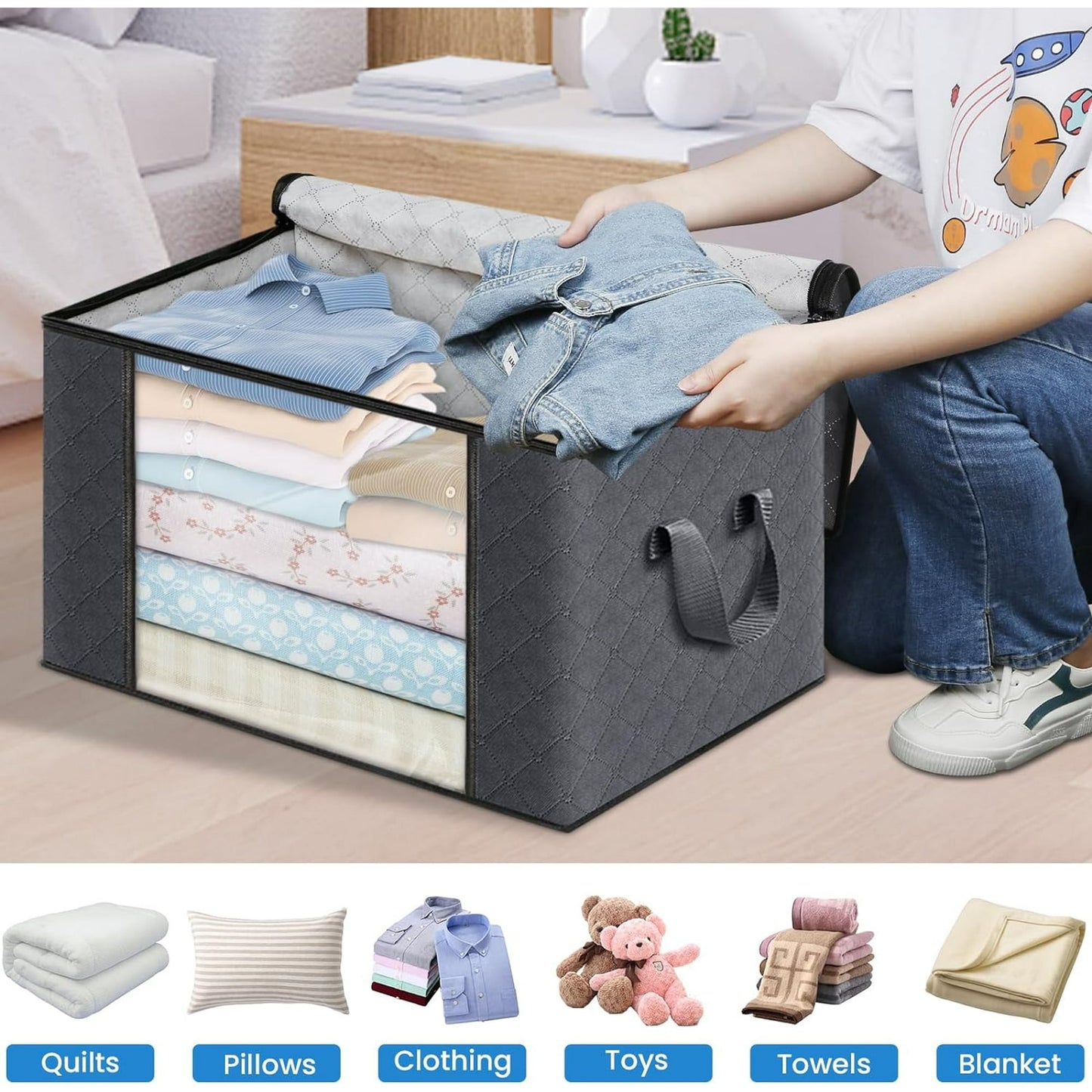 6 Pack Clothes Storage Bags, Foldable Blanket Storage Bags, Closet Storage for Organizing Bedroom, Clothing, Organization