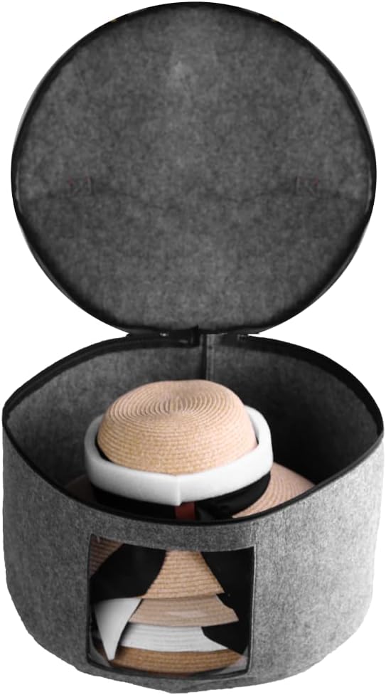 Hat Storage Box, Large Capacity Storage Box for Women and Men, Collapsible Round Brim Hats Organizer with handle