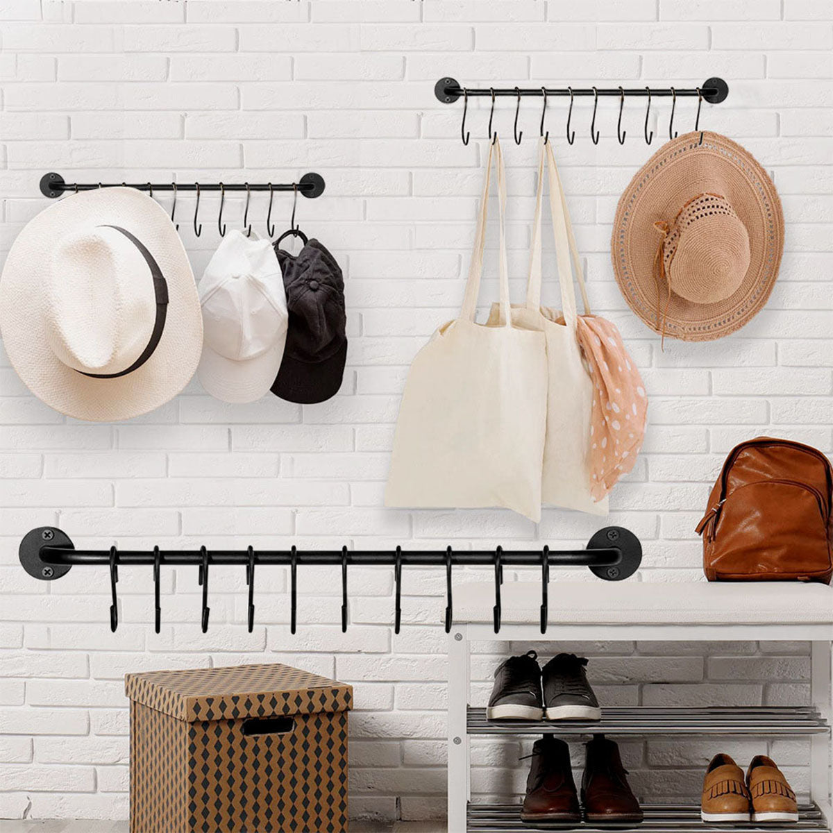 Set of 2 Baseball Caps Organizer Wall Mount with 20 Hooks, Hat Storage Hanger for Closet Bedroom