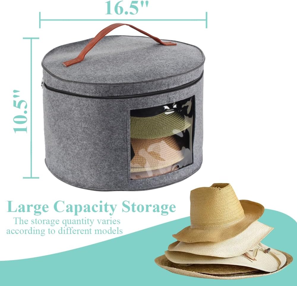 Hat Storage Box, Large Capacity Storage Box for Women and Men, Collapsible Round Brim Hats Organizer with handle