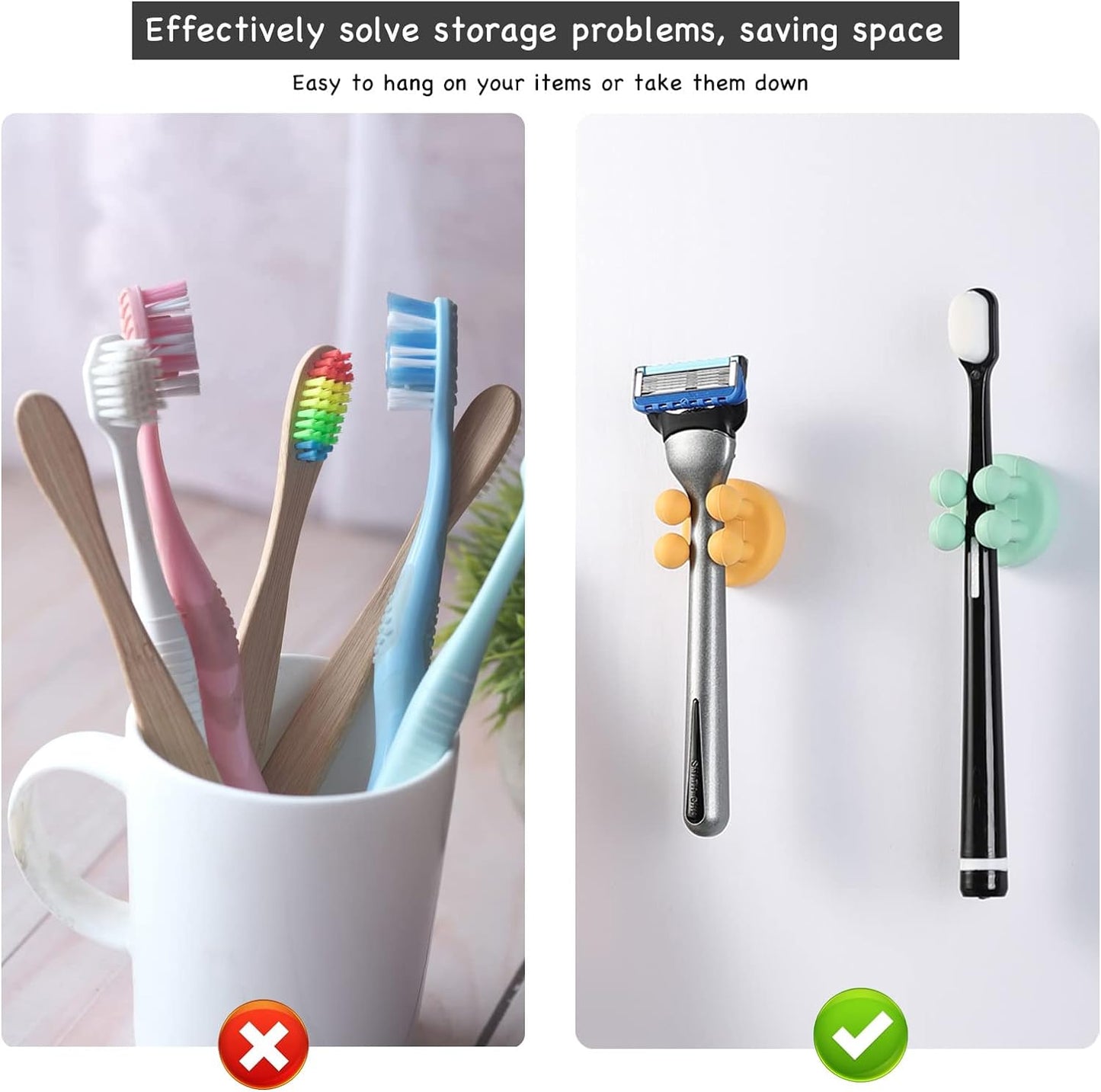 Qkutte 6 Pcs Silicone Toothbrush Holders, Charging cable holder keeper, Self Adhesive Wall Hook