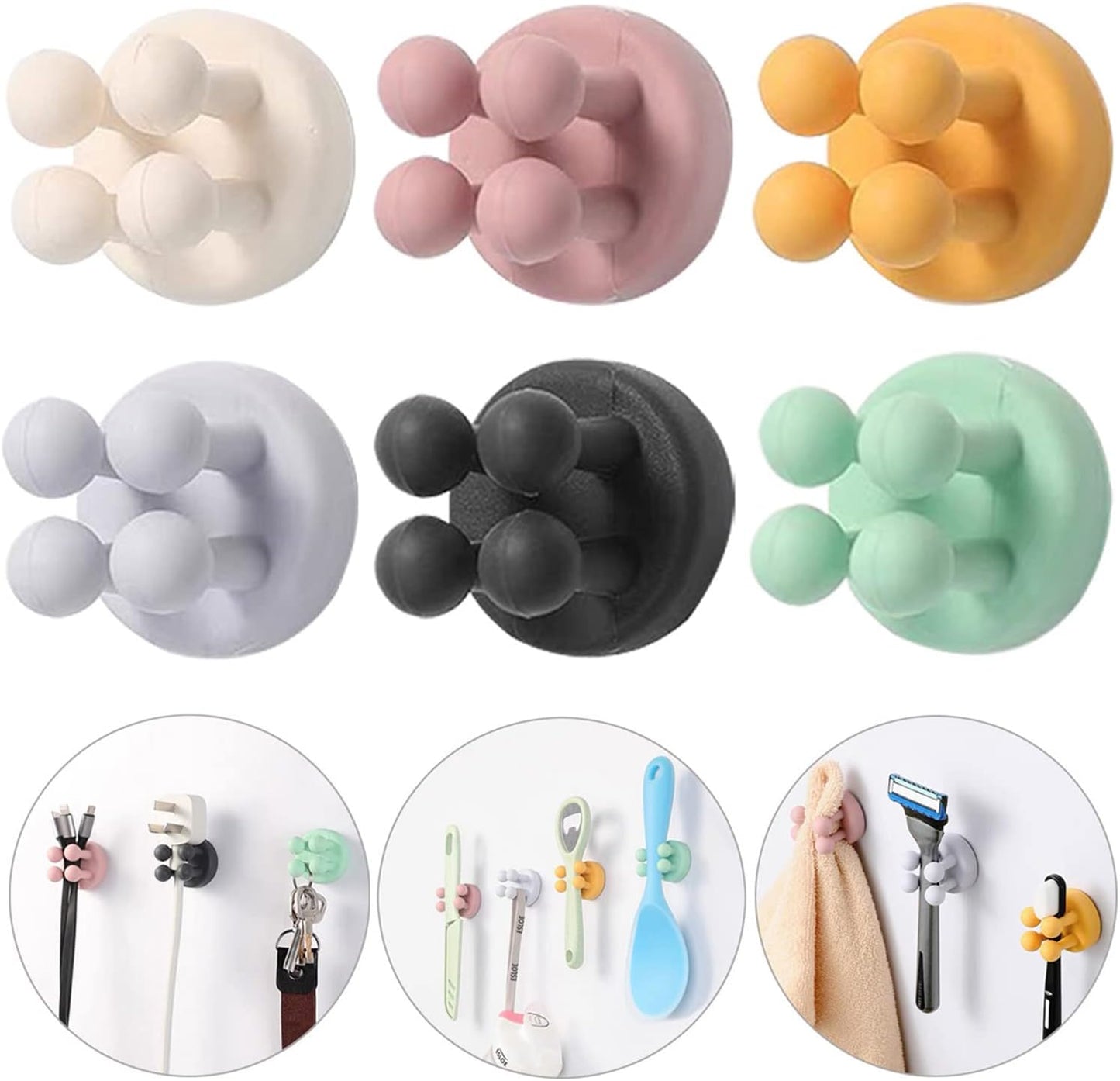 Qkutte 6 Pcs Silicone Toothbrush Holders, Charging cable holder keeper, Self Adhesive Wall Hook