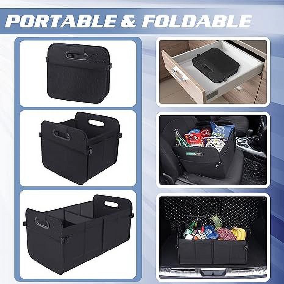 Car Trunk Organizer, Foldable Cargo Storage Containers, Collapsible Storage with Reinforced Handles, Organizer for Car Suv/Jeep/Sedan, Large Size, Black