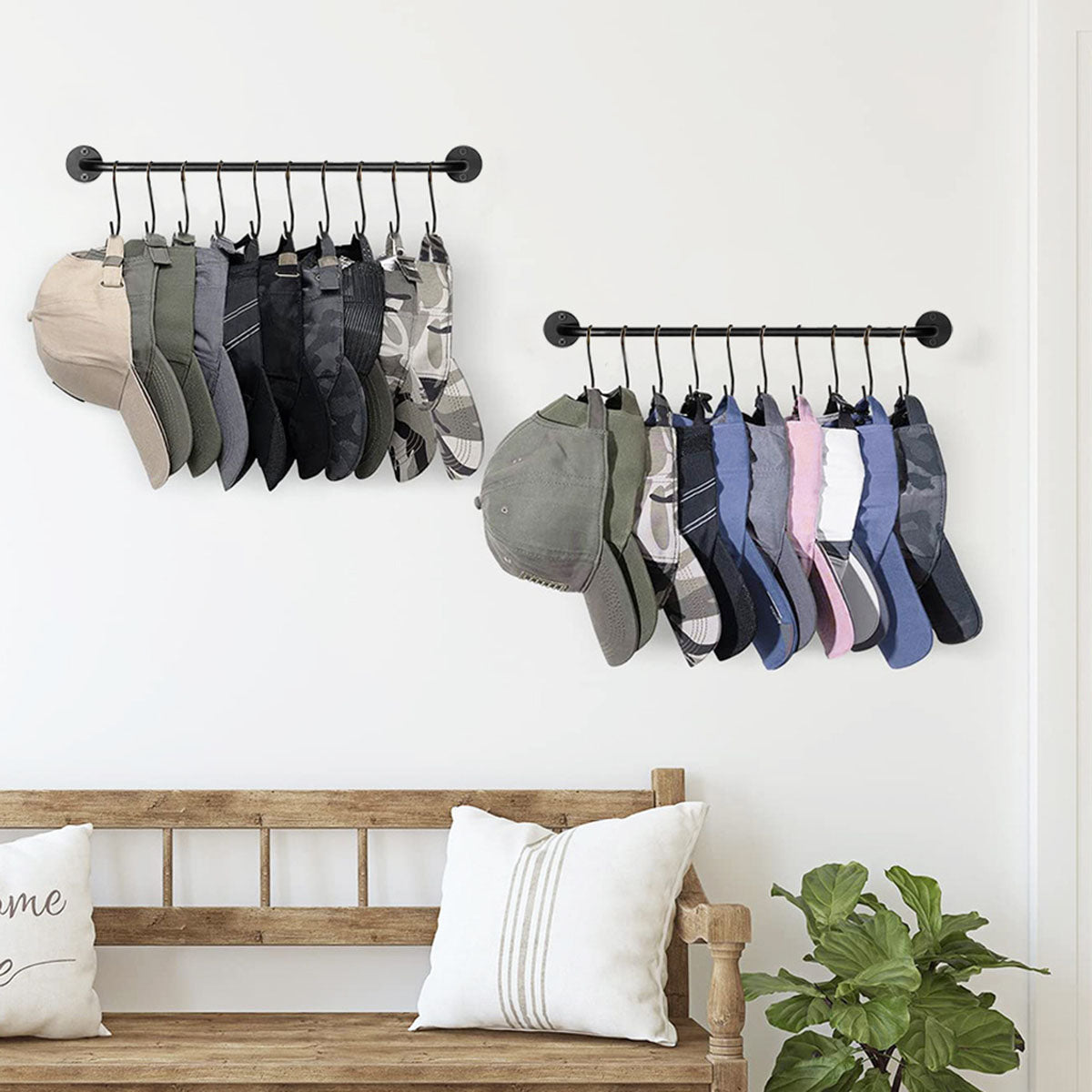 Set of 2 Baseball Caps Organizer Wall Mount with 20 Hooks, Hat Storage Hanger for Closet Bedroom