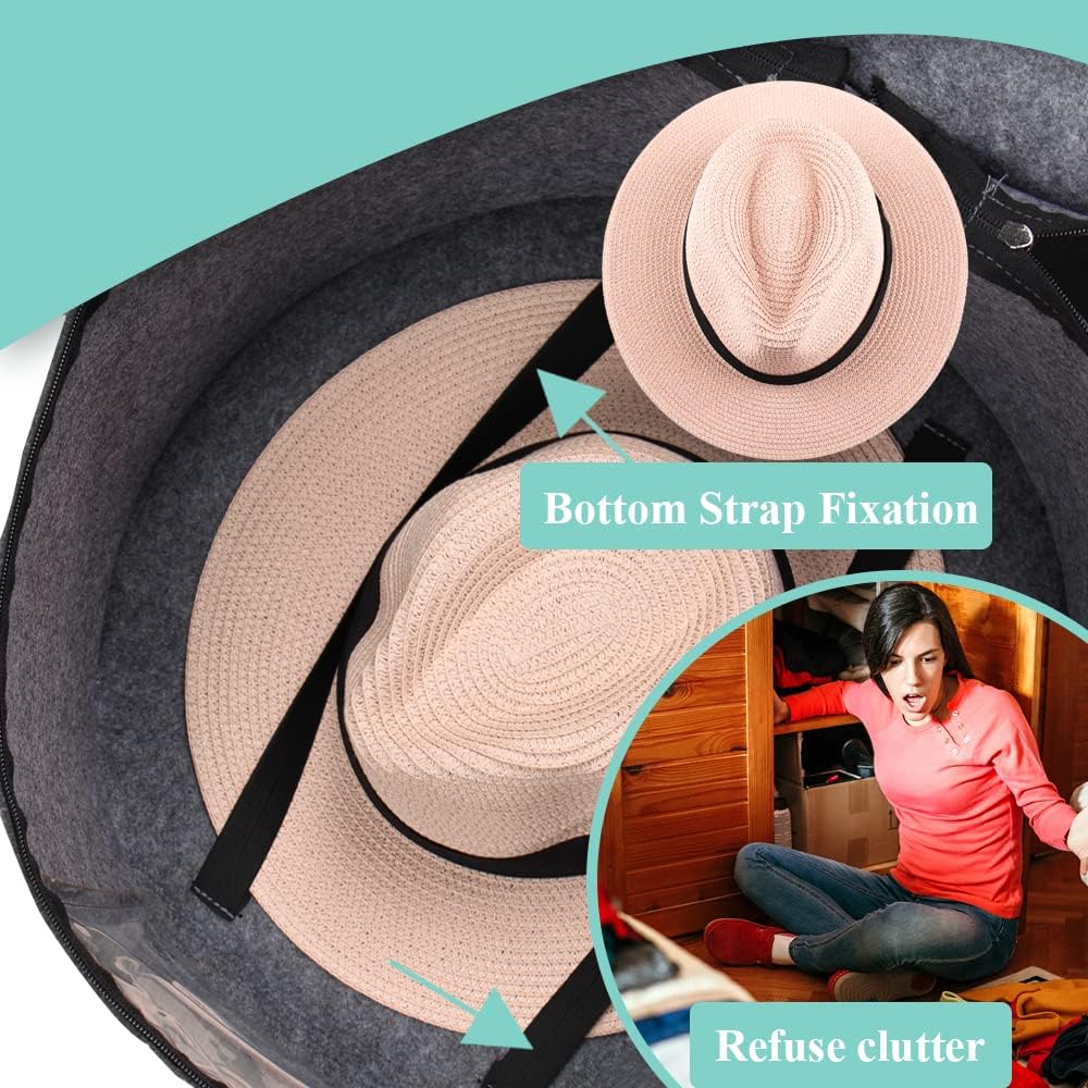 Hat Storage Box, Large Capacity Storage Box for Women and Men, Collapsible Round Brim Hats Organizer with handle