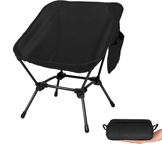 Qkutte Ultralight Camping Chair, Portable Sturdy Folding Chair with Carry Bag and Side Pocket,Black