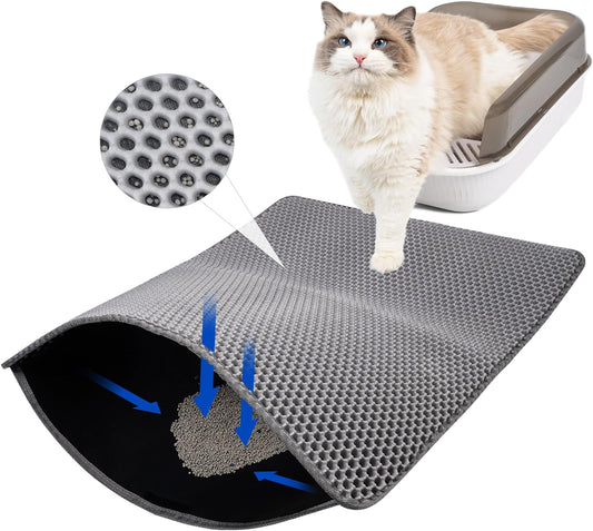 kutte Cat Litter Mat, Double Layer Water Proof Litter Trapping Mat, Scatter Control,Grey(17"X23")