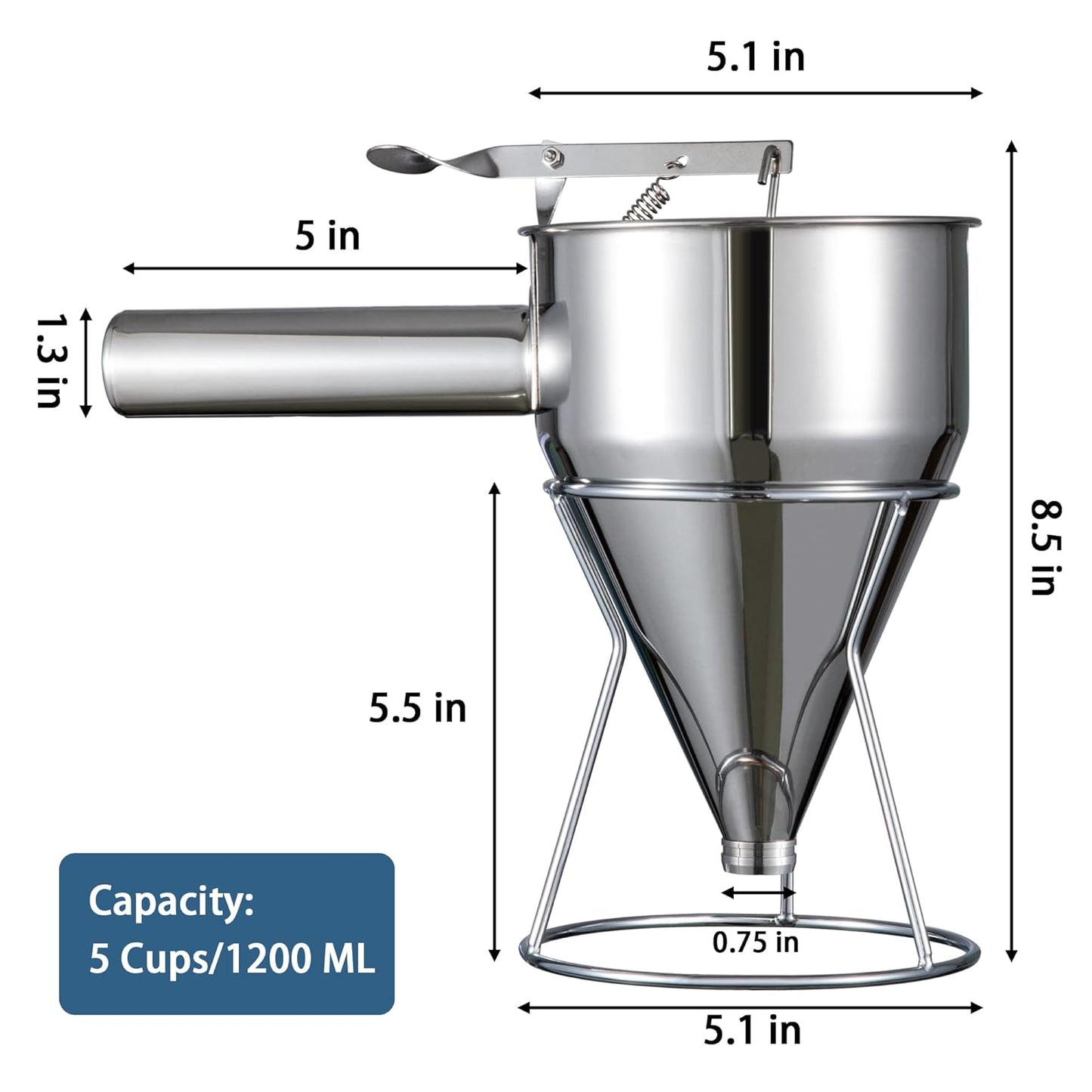 Stainless Steel Pancake Batter Dispenser with Stand, 4 Caliber Stainless Steel Funnel Cake Dispenser, Kitchen Accessories