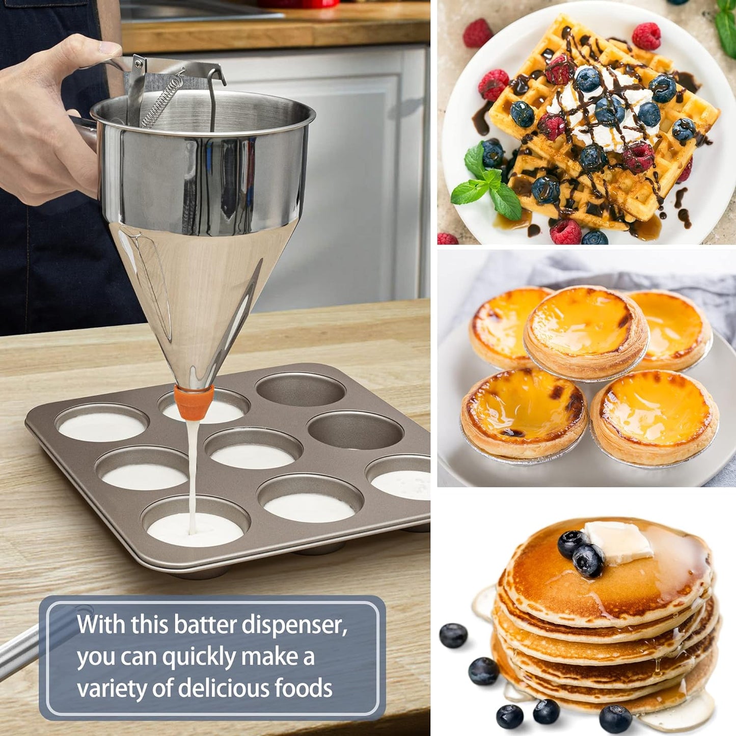 Stainless Steel Pancake Batter Dispenser with Stand, 4 Caliber Stainless Steel Funnel Cake Dispenser, Kitchen Accessories