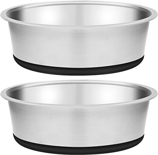 2 Pack Stainless Steel Dog Bowls, Rubber Base Non-slip Quiet Pet Bowls for Cats and Dogs, 2 cup, Black