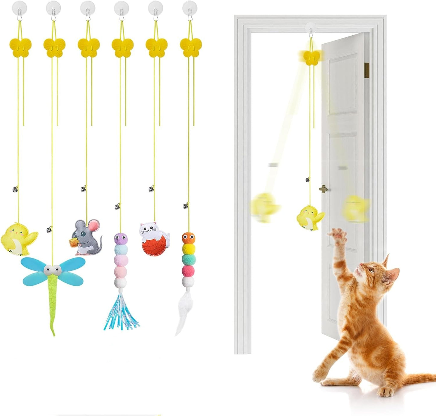 Interactive Cat Feather Toys 6 Pcs, Cat Self-Pleasure Toys, Indoor Hanging Cat Toys, Catnip Containing Cat Toys