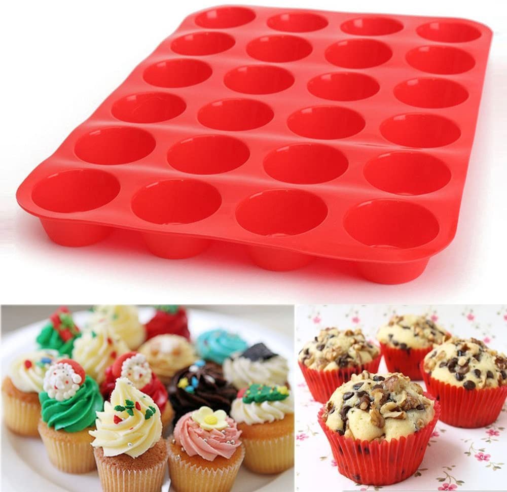 Mini Cupcake Model, Silicone Muffin Pan with 24 Cups, BPA Free and Dishwasher Safe, Great for Making Muffin Cakes, Tart, Bread