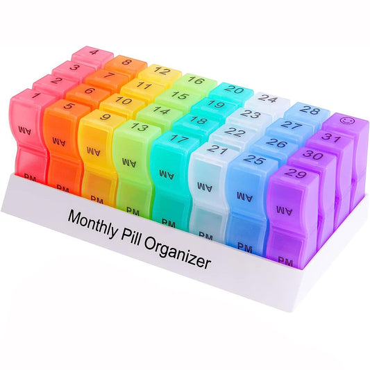 Monthly Pill Organizer 2 Times a Day, 31 Day AM/PM Daily Pill Case 32 Compartments Pill Dispenser Container to Hold Vitamins, Supplements and Medication