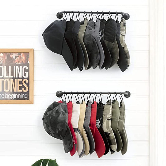 Set of 2 Baseball Caps Organizer Wall Mount with 20 Hooks, Hat Storage Hanger for Closet Bedroom