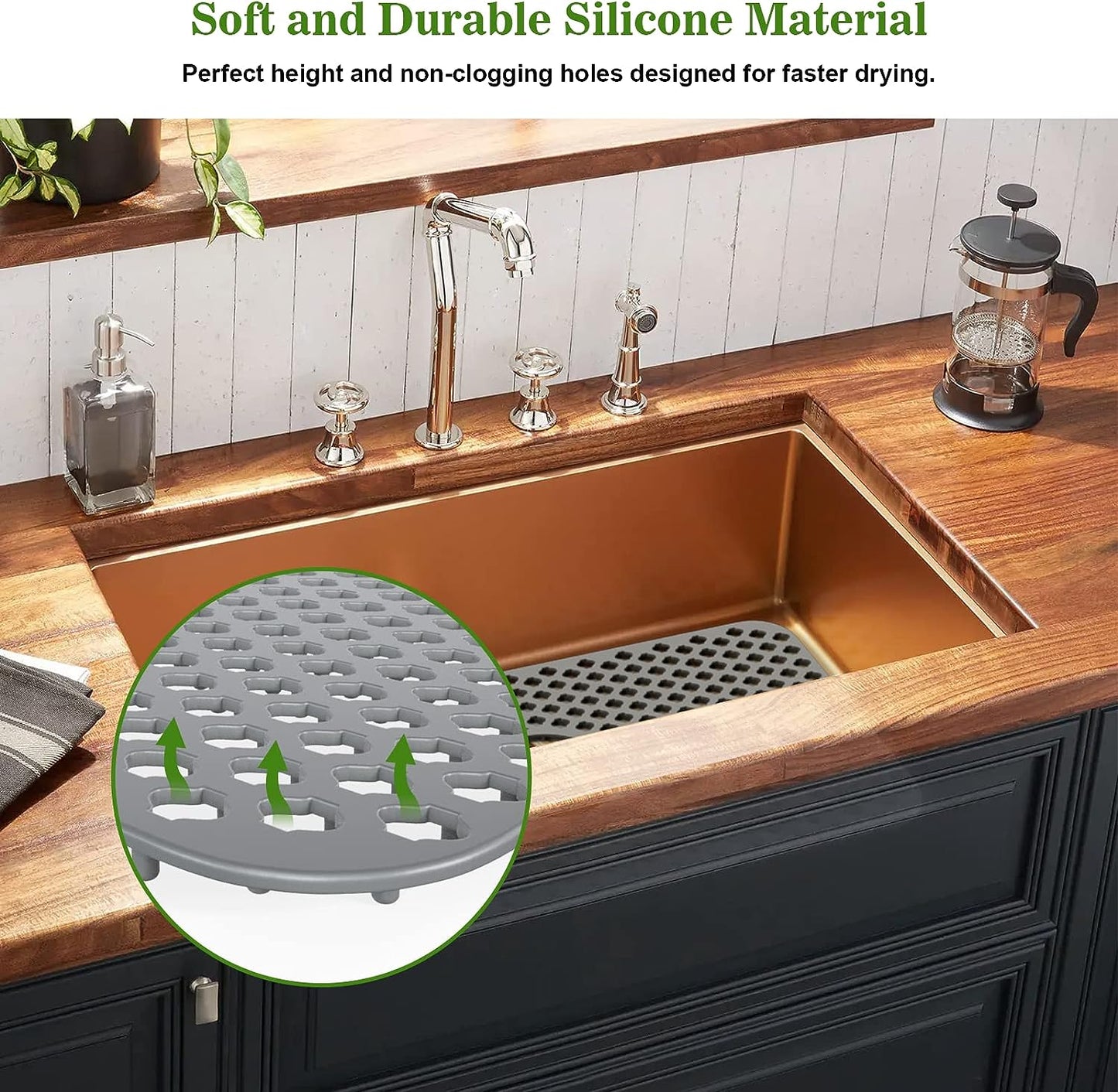 Silicone Sink Mat Protector, 24.8"x 13" Sink Grid for Farmhouse Kitchen Stainless Steel Sink