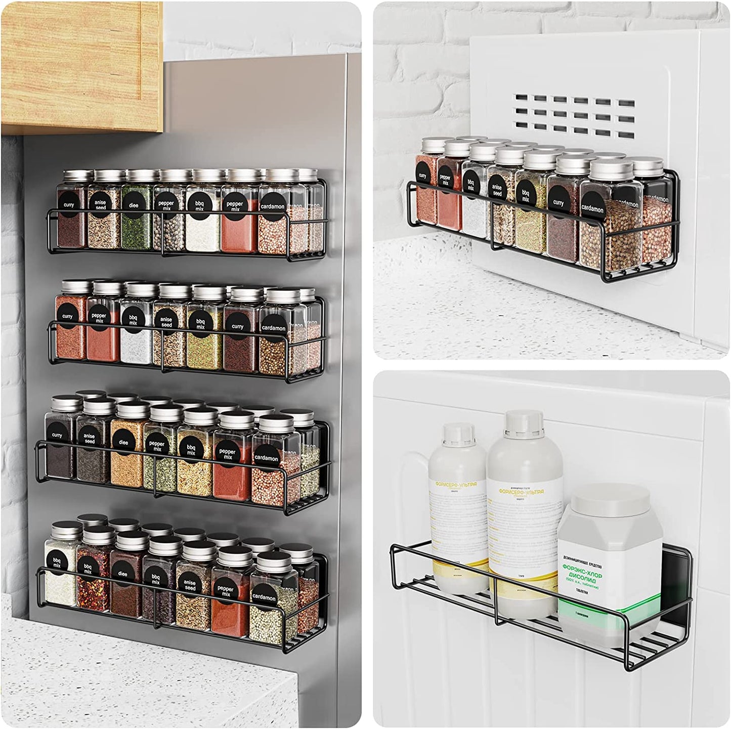 4 Pack Magnetic Spice Rack for Refrigerator, Side of Fridge Storage Shelves, Kitchen Shelf Organizer