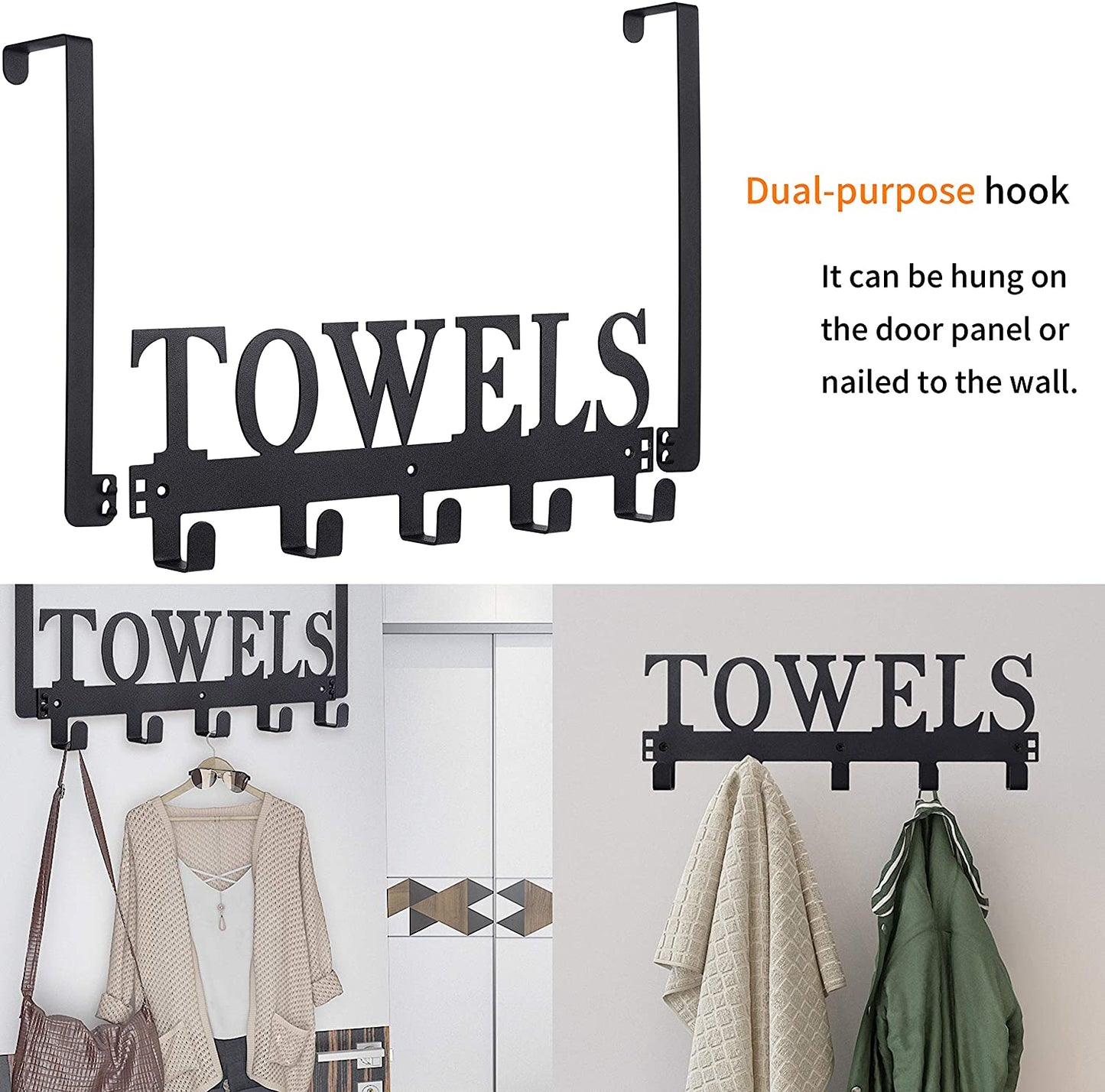 Over the Door Hooks, Door Mount Towel Holder, Towel Rack for Bathroom, Bedroom, Kitchen