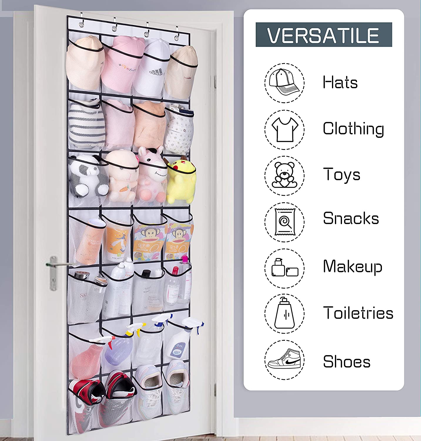 Over the Door Shoe Rack, 28 Large Mesh Pockets Hanging Shoe Organizer for Closet