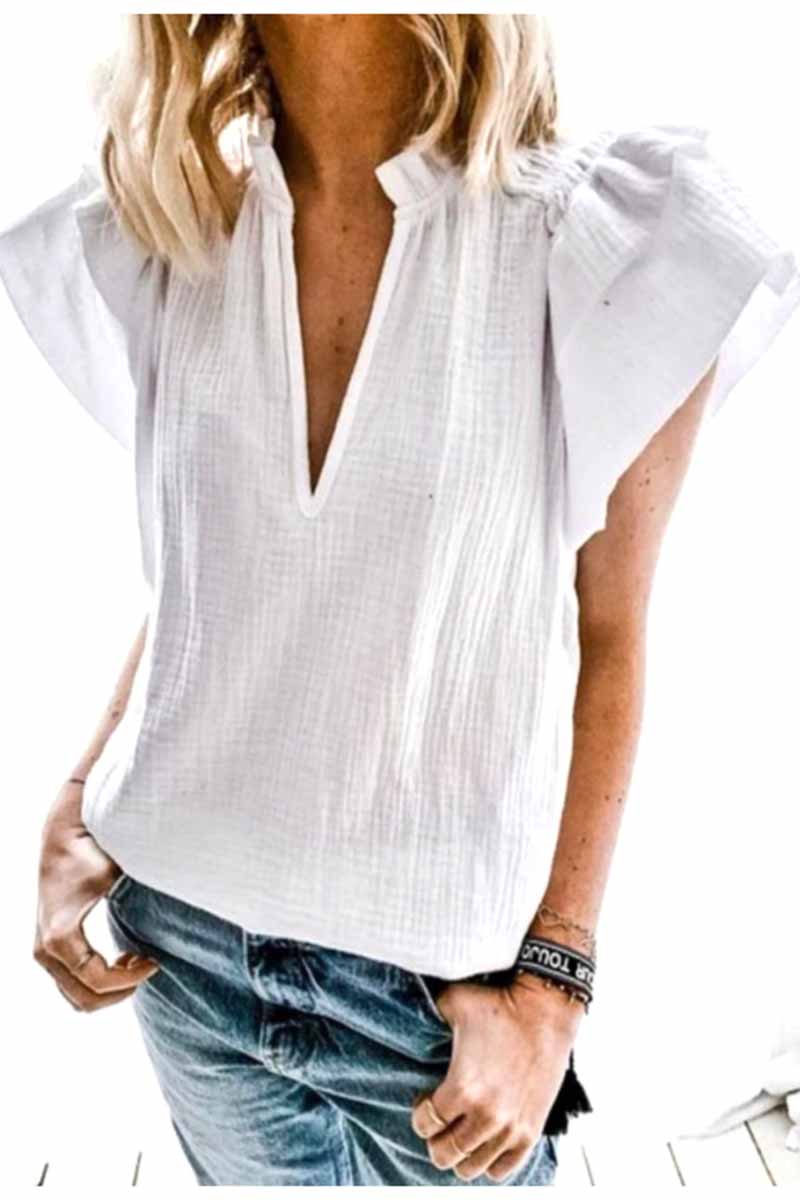 Fashion Elegant Patchwork Solid V Neck T-Shirts