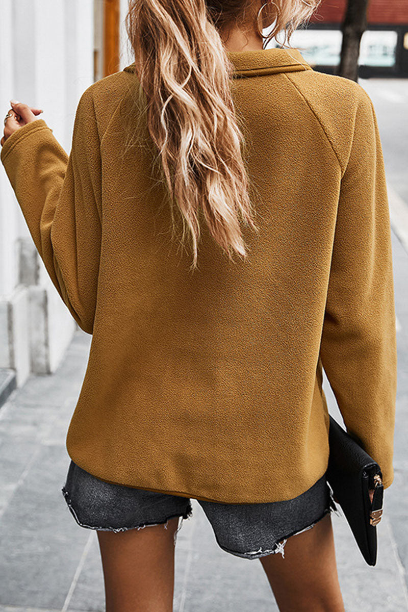 Fashion Long Sleeve Color Contrast Lapel Pocket Tops