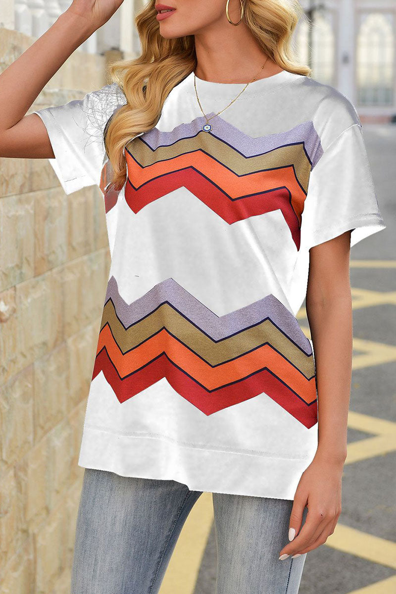 Fashion Street Striped Split Joint O Neck T-Shirts