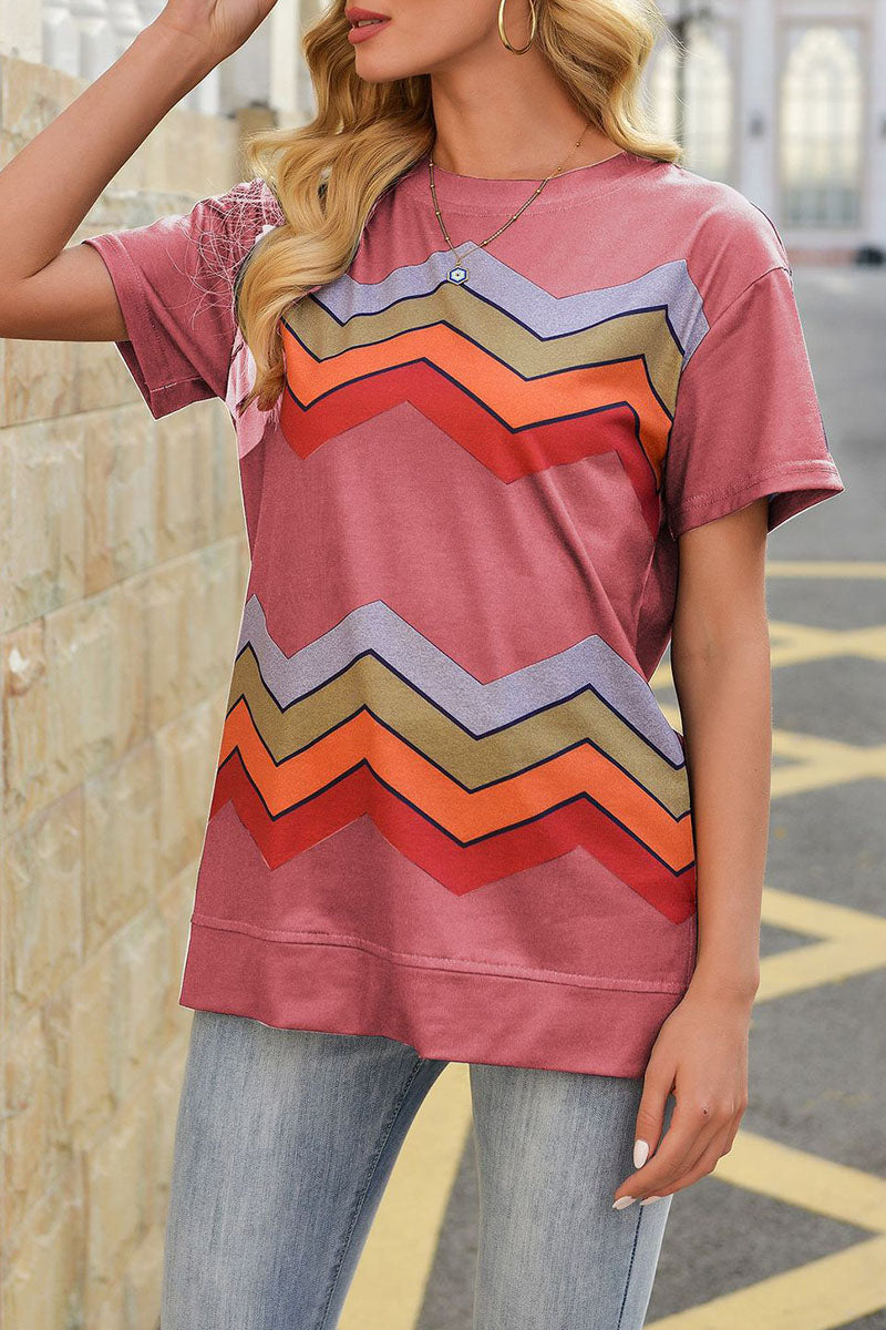 Fashion Street Striped Split Joint O Neck T-Shirts