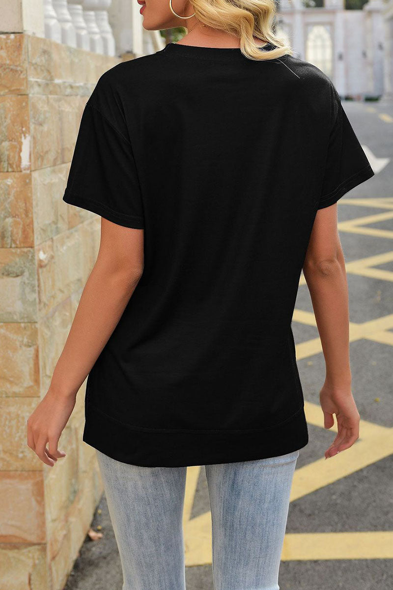 Fashion Street Striped Split Joint O Neck T-Shirts