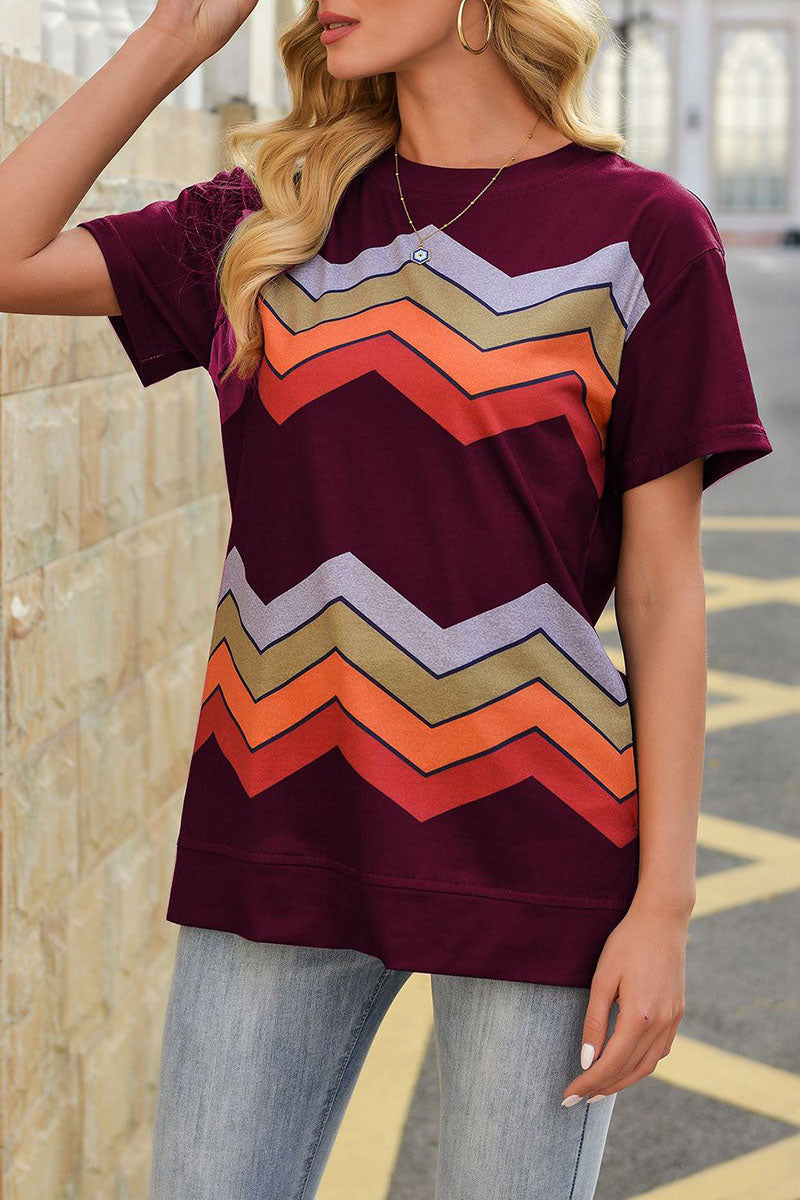 Fashion Street Striped Split Joint O Neck T-Shirts