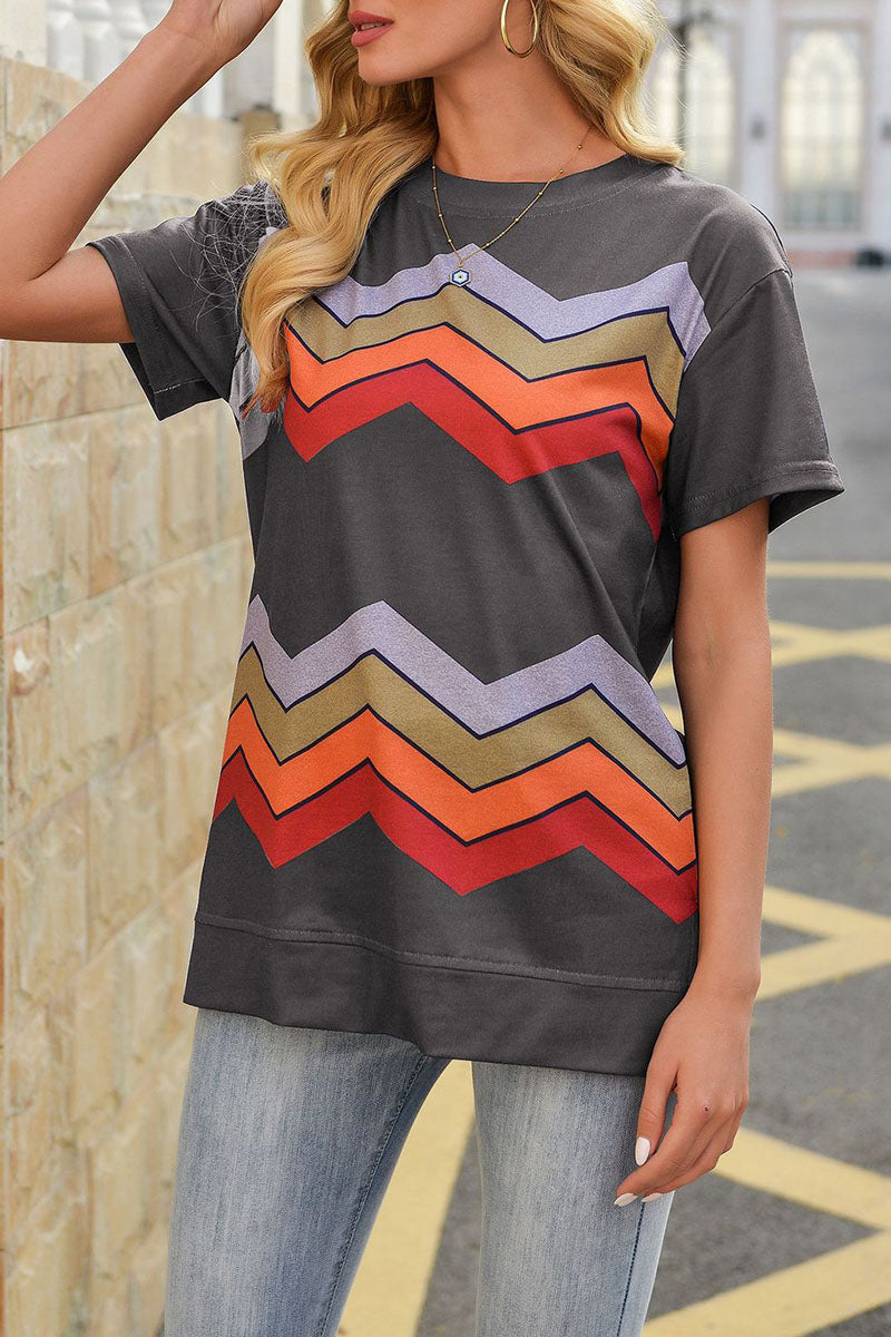 Fashion Street Striped Split Joint O Neck T-Shirts