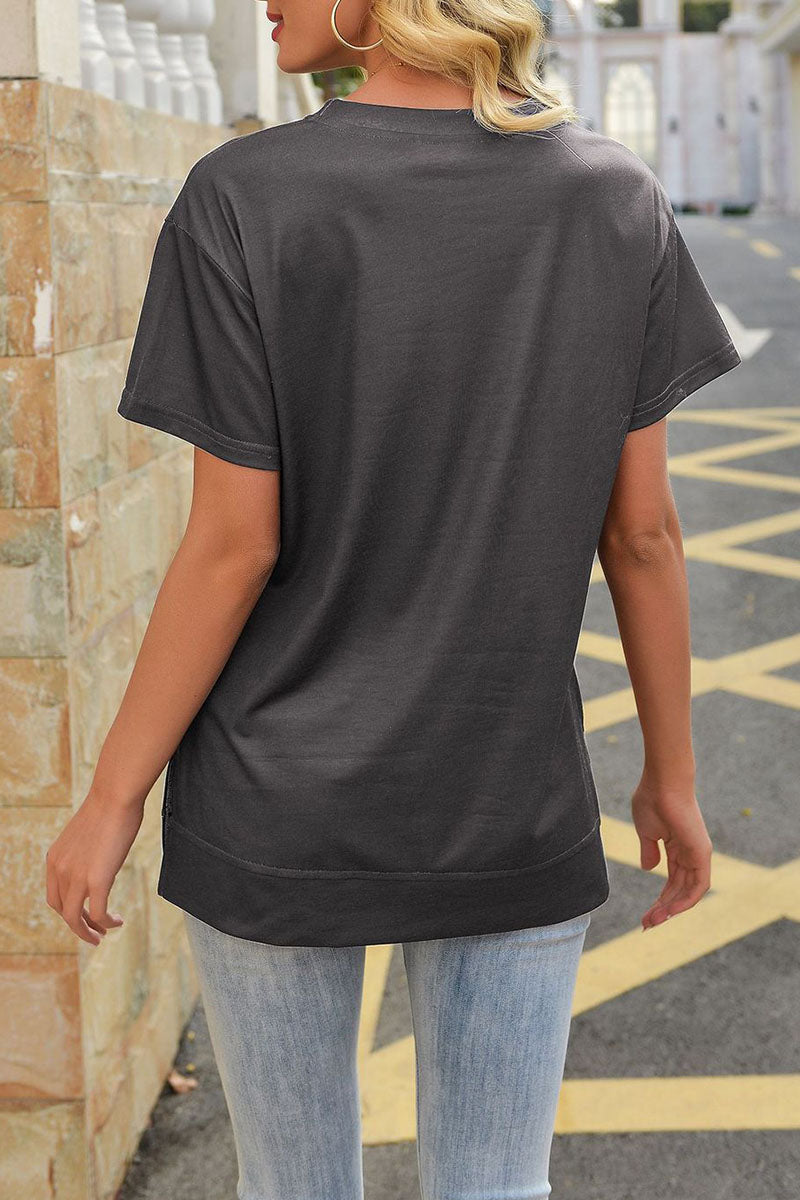 Fashion Street Striped Split Joint O Neck T-Shirts