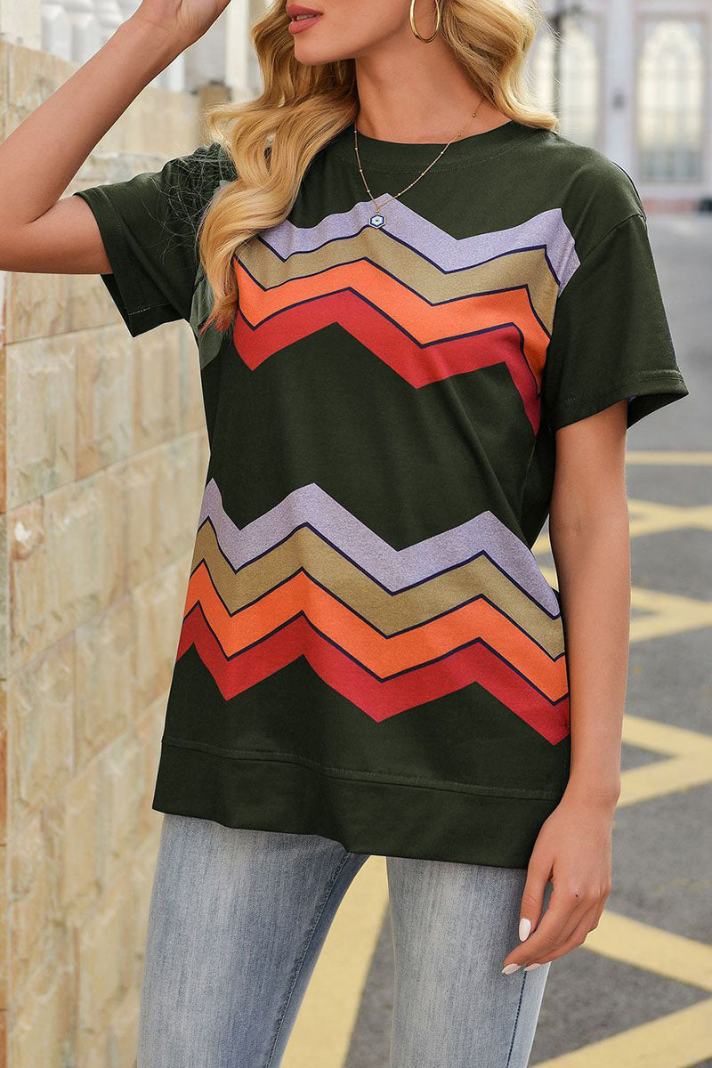 Fashion Street Striped Split Joint O Neck T-Shirts