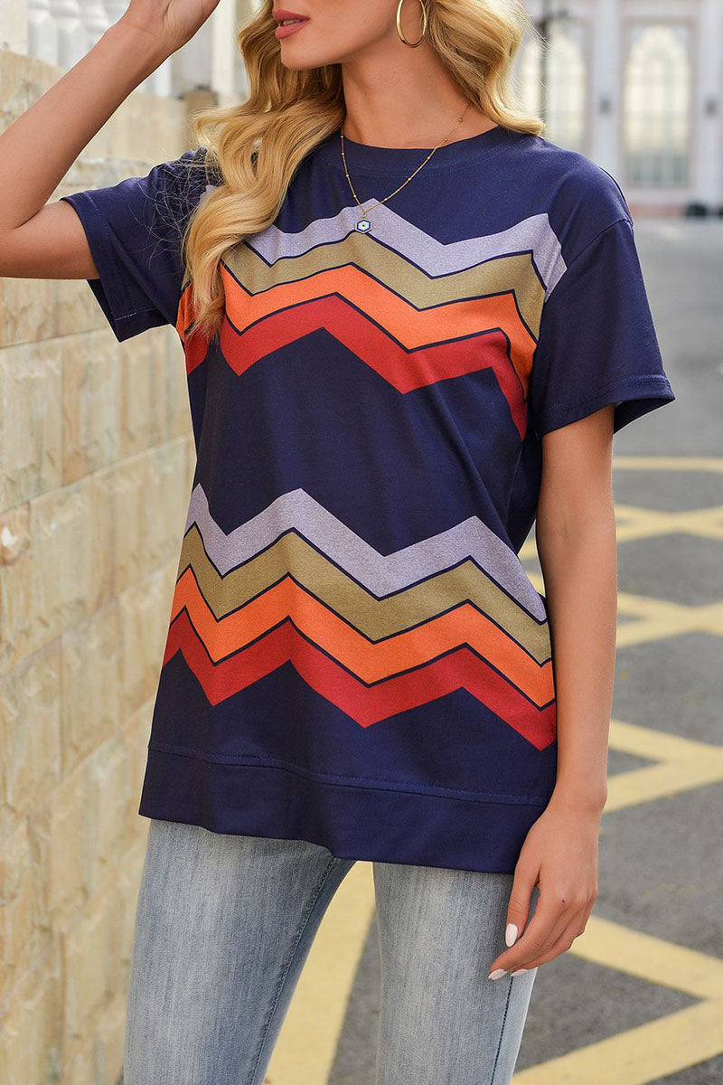 Fashion Street Striped Split Joint O Neck T-Shirts