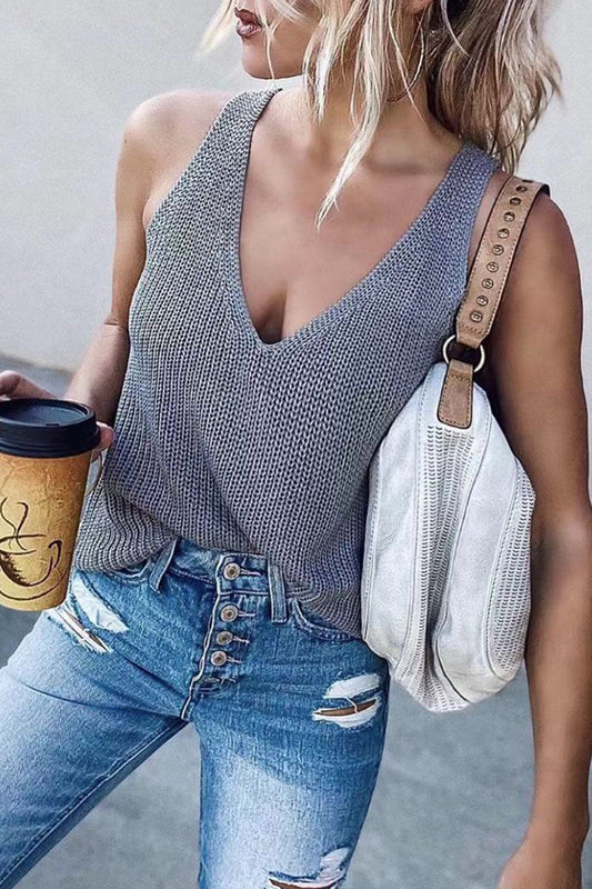 Casual Solid V Neck Tops