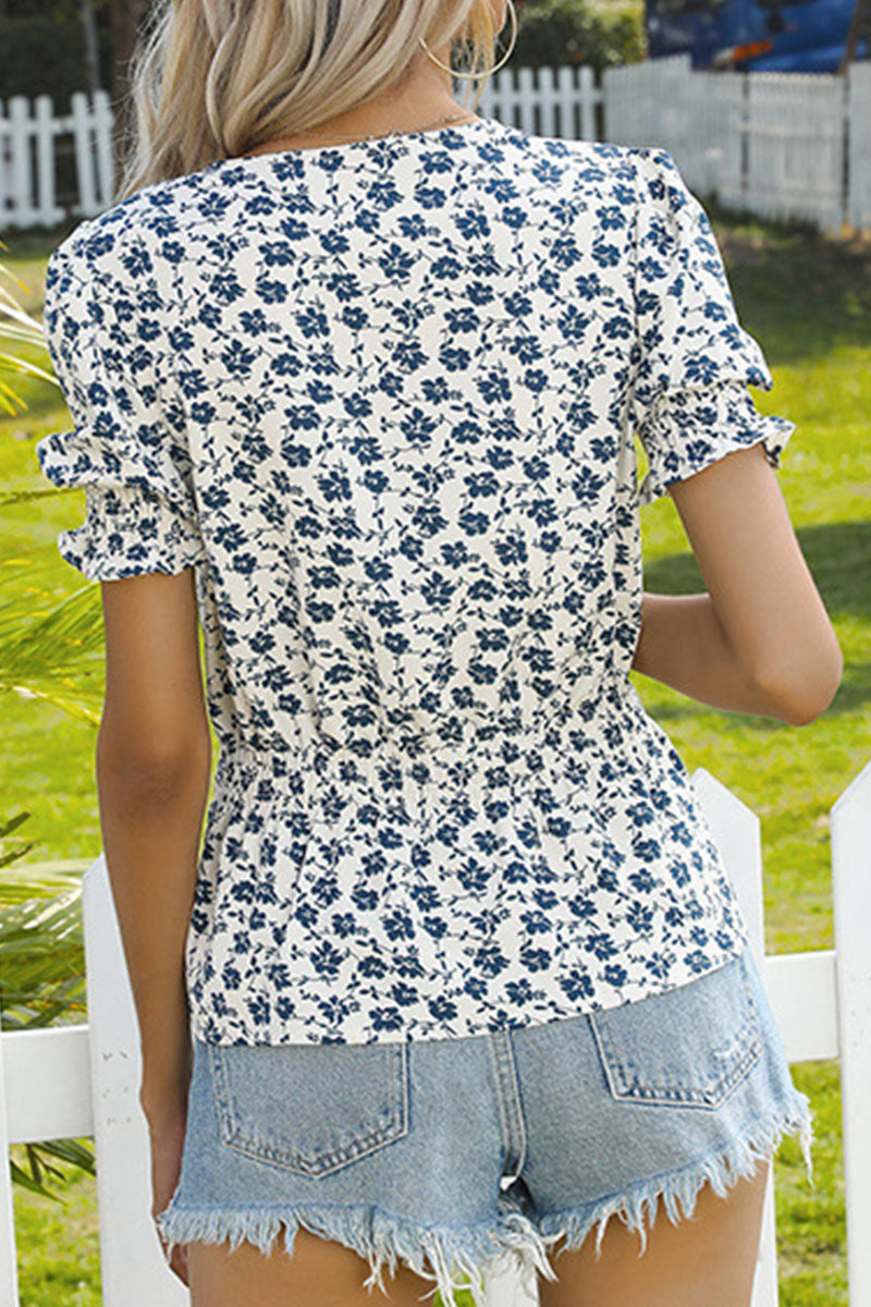 Fashion Street Print Split Joint V Neck Tops