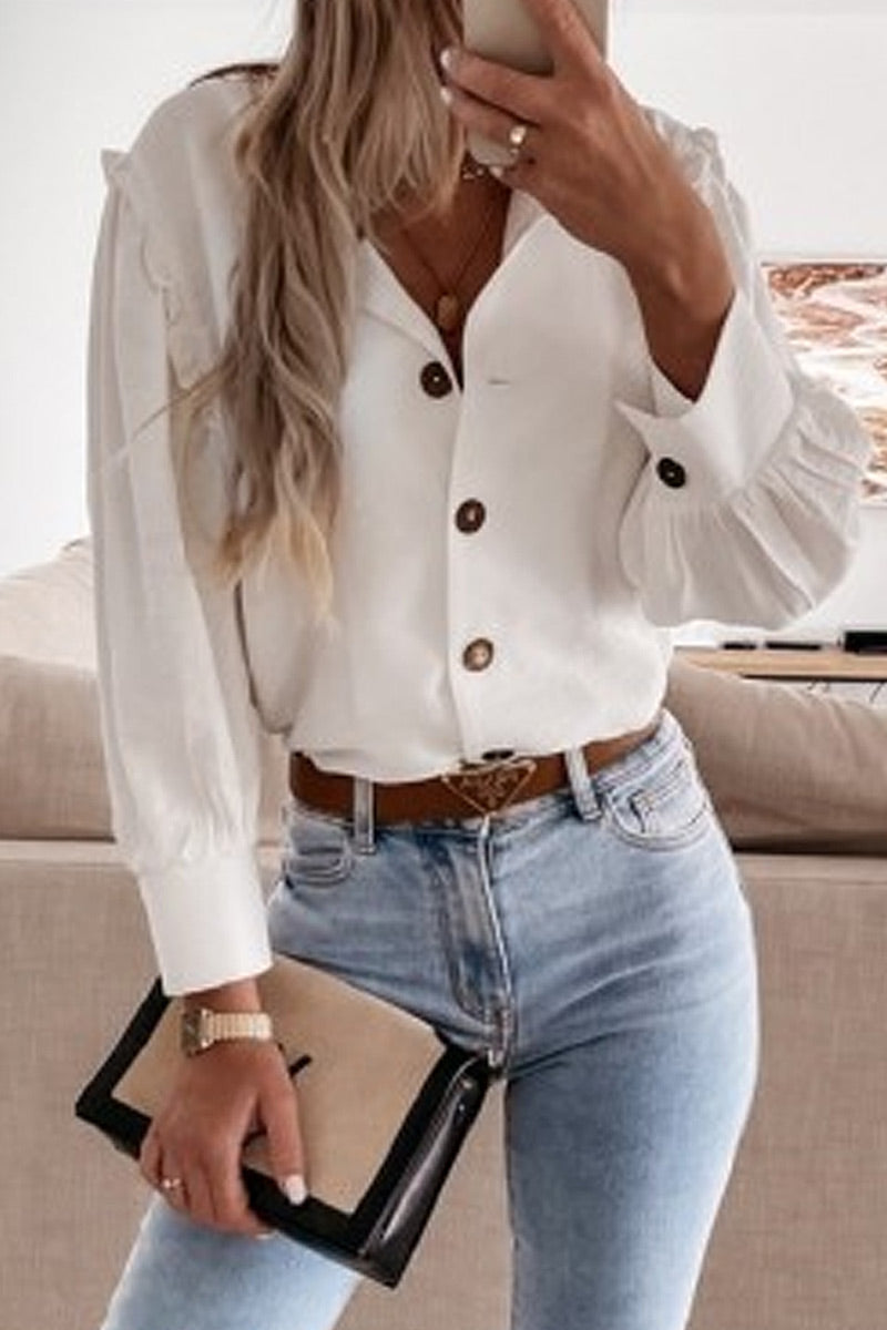 Fashion Street Solid Split Joint V Neck Tops(3 Colors)